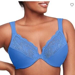 Glamorise Blue Lace Front-Close Full Coverage Bra nwot